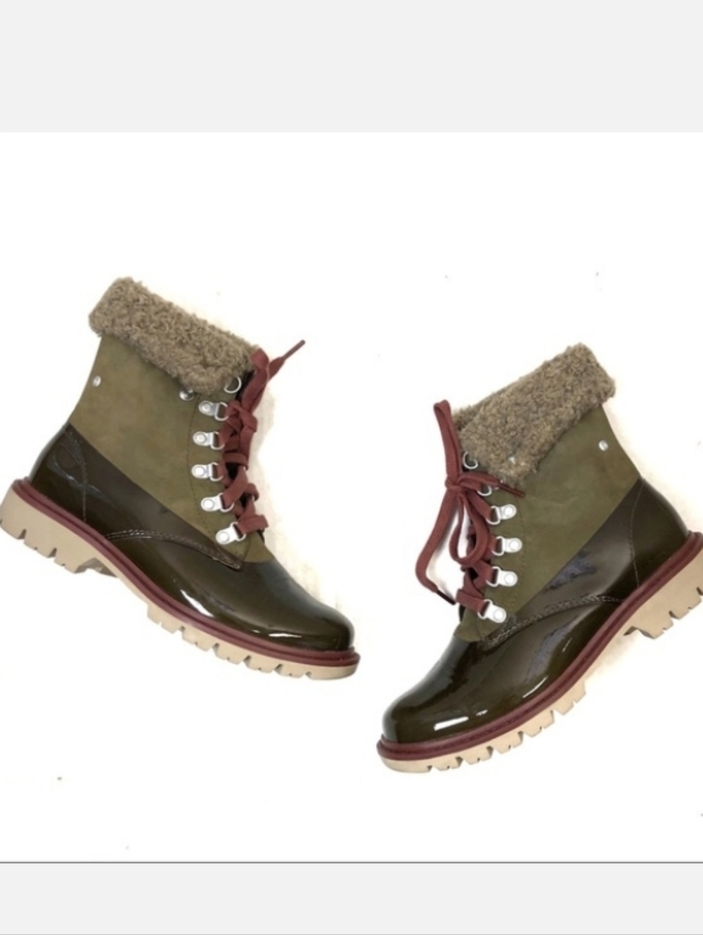 Caterpillar - Women's Olive Green Sherpa-Trim Waterproof Lace-Up Boots